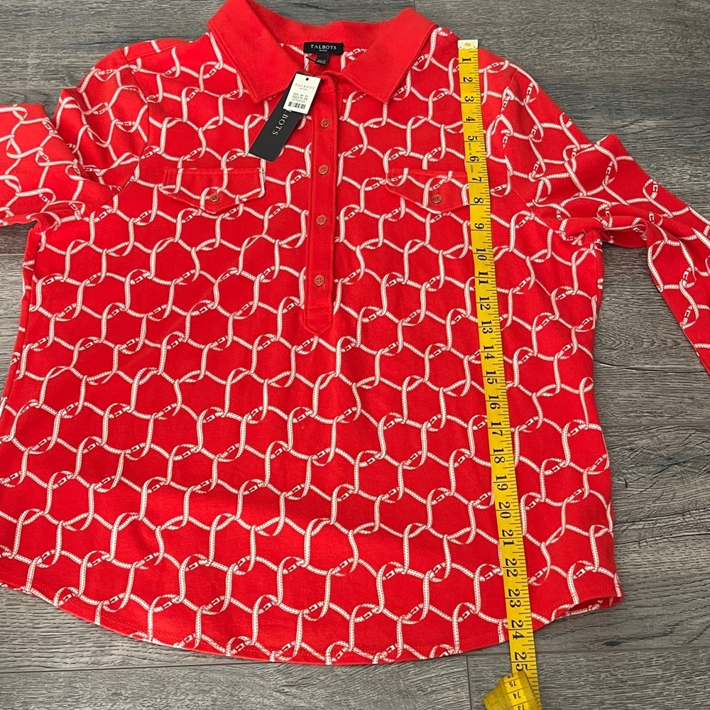 Talbots orange Blouse with White Geometric Design - Picture 5 of 13